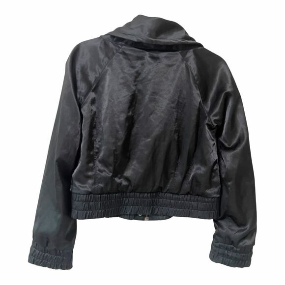 Nike Women’s Black Satin Crop Sportswear Casual Full Zip Bomber Jacket Sz Medium - Picture 2 of 10